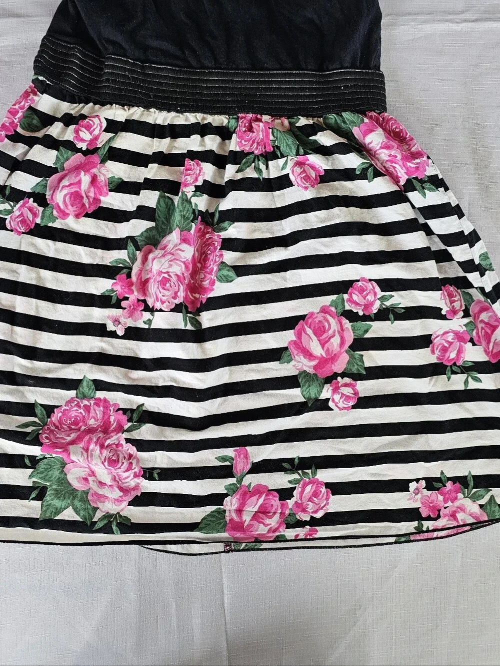 L A Conduct Pink floral, Black & White stripes Sleeveless Summer Dress Girl's L